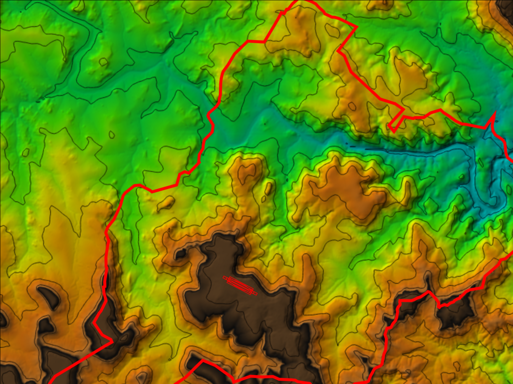 Elevation map of a mountainous area