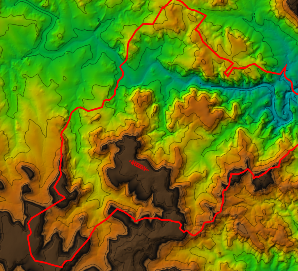 Elevation map of a mountainous area